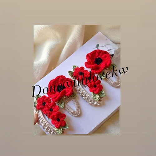 Vibrant red rose crochet clip set
