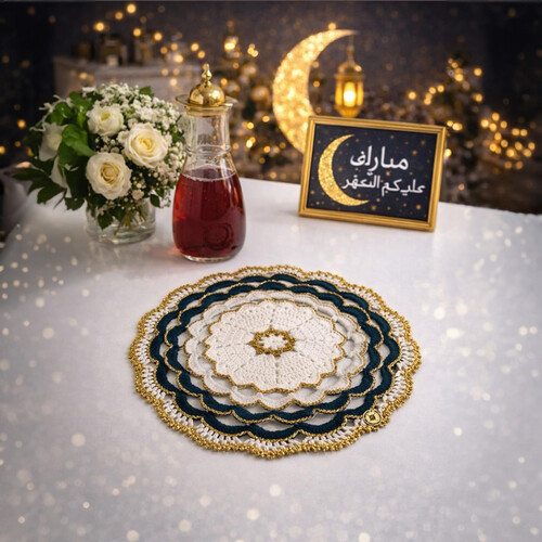 Dark Navy handmade tablecloth with gold thread trim