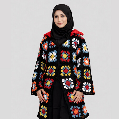 Long crochet winter jacket