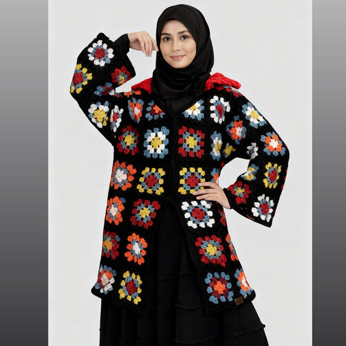 Long crochet winter jacket
