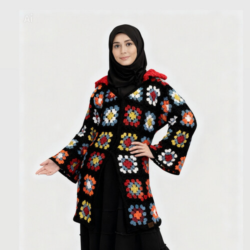 Long crochet winter jacket