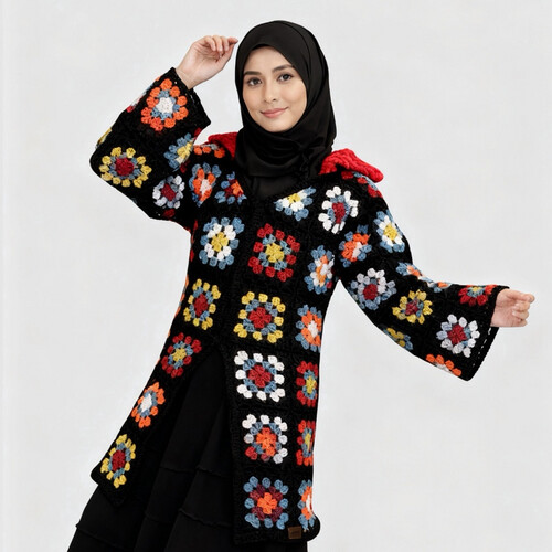 Long crochet winter jacket