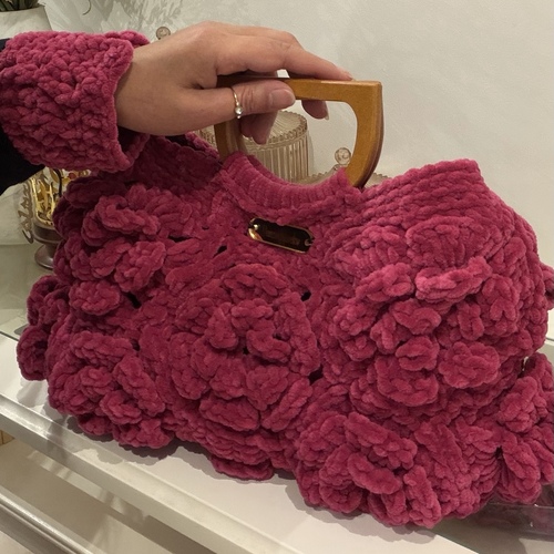 Velvet Crochet Flower Bag