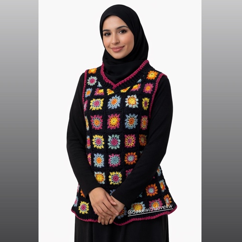 Handmade Colorful Granny Square Crochet Vest