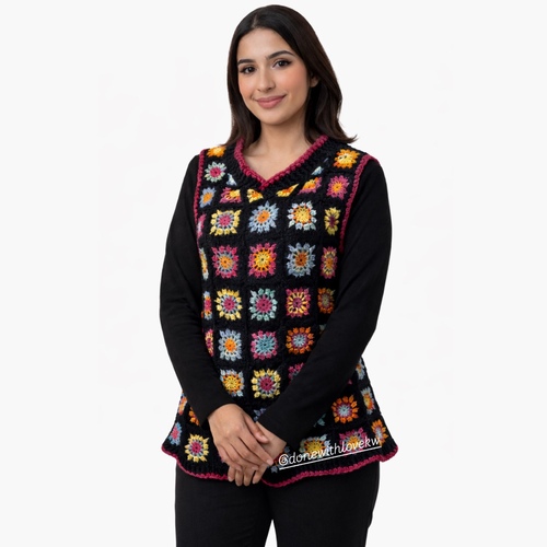 Handmade Colorful Granny Square Crochet Vest