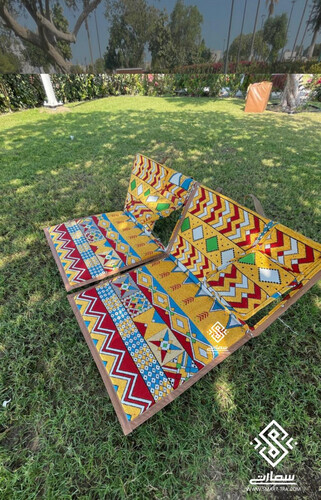 كرسي شعبي دبل 2 تكايه حديد - عسيري أصفر