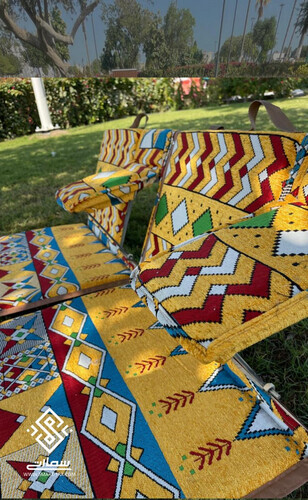 كرسي شعبي دبل 2 تكايه حديد - عسيري أصفر