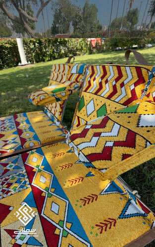 كرسي شعبي دبل 2 تكايه حديد - عسيري أصفر