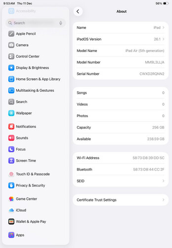 آيباد آير (الجيل الخامس) – 256 جيجا – رمادي – M1 مستعمل