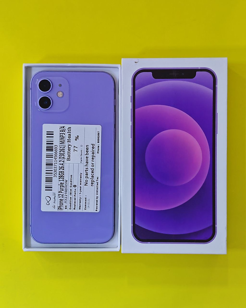 iPhone 12 128GB Purple – Battery 77% Used Like New