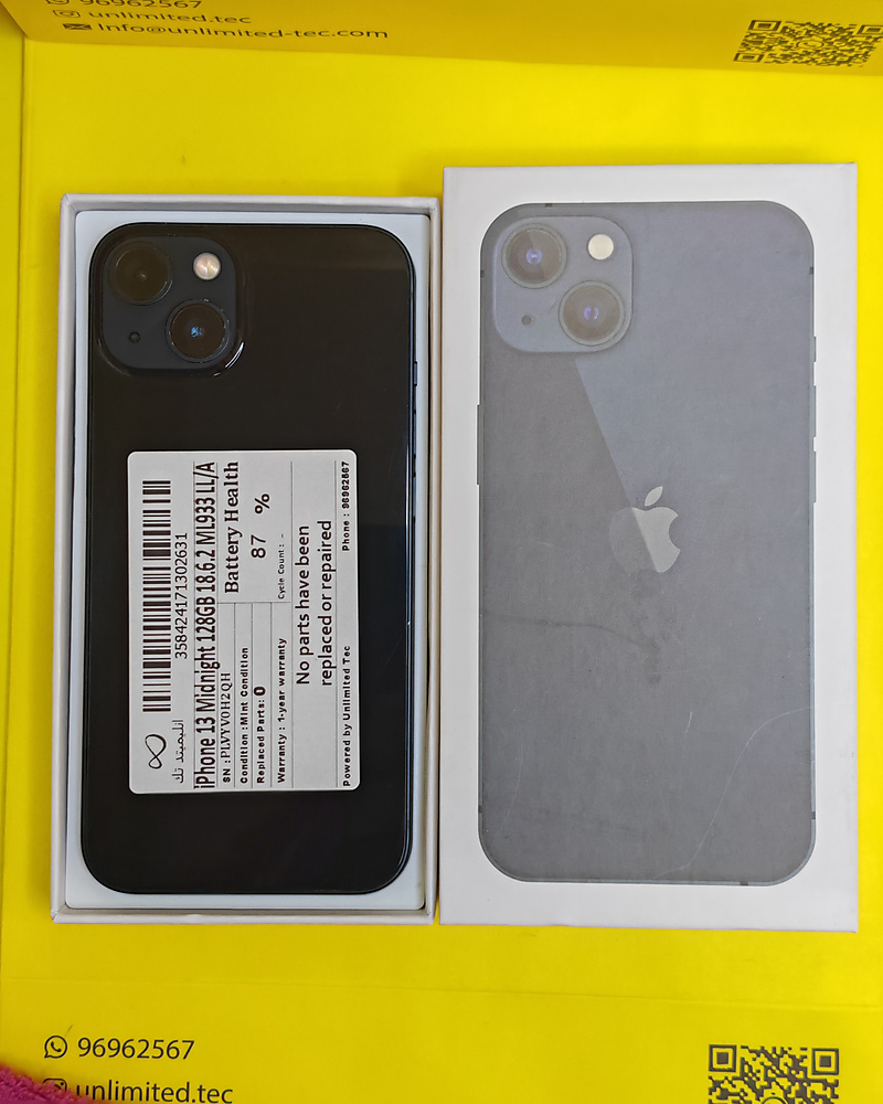 iPhone 13 128GB Midnight – Battery 87% With Box Used Like New