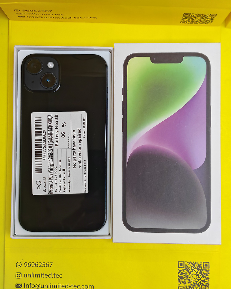 iPhone 14 Plus 128GB Midnight – Battery 86% With Box Used Like New