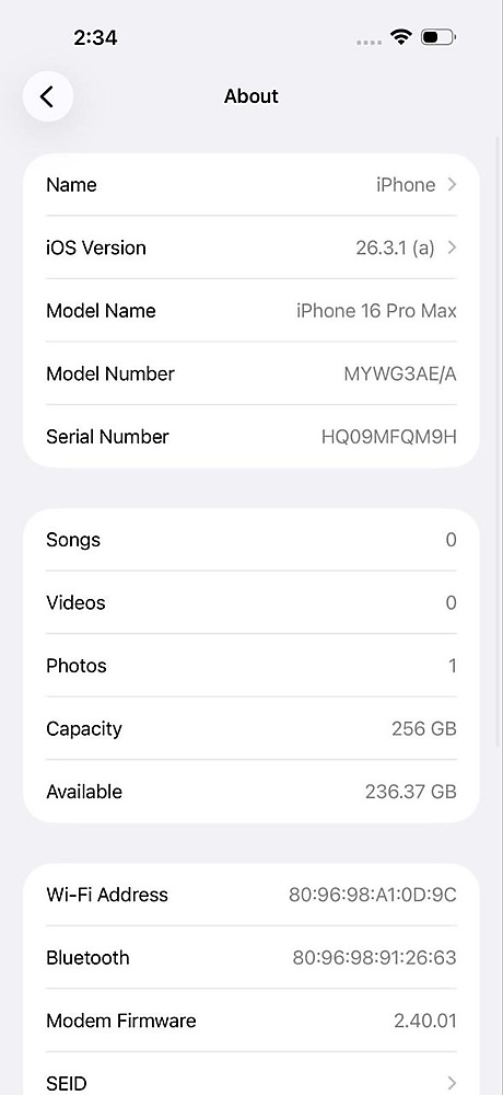 ايفون 16 برو ماكس – 256 جيجا – تيتانيوم أسود بطارية 90%