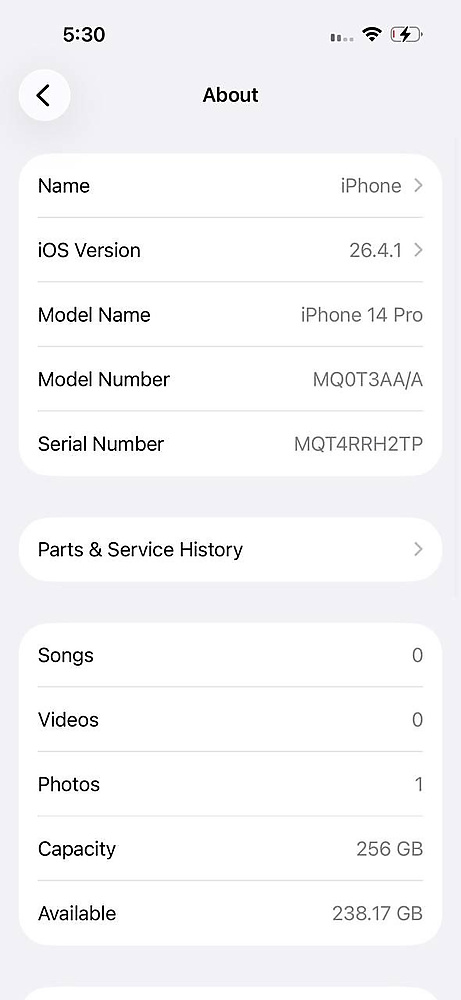 iPhone 14 Pro 256GB Space Black – Battery 72% Used Clean