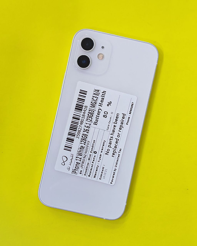 iPhone 12 128GB White – Battery 80% Used Like New