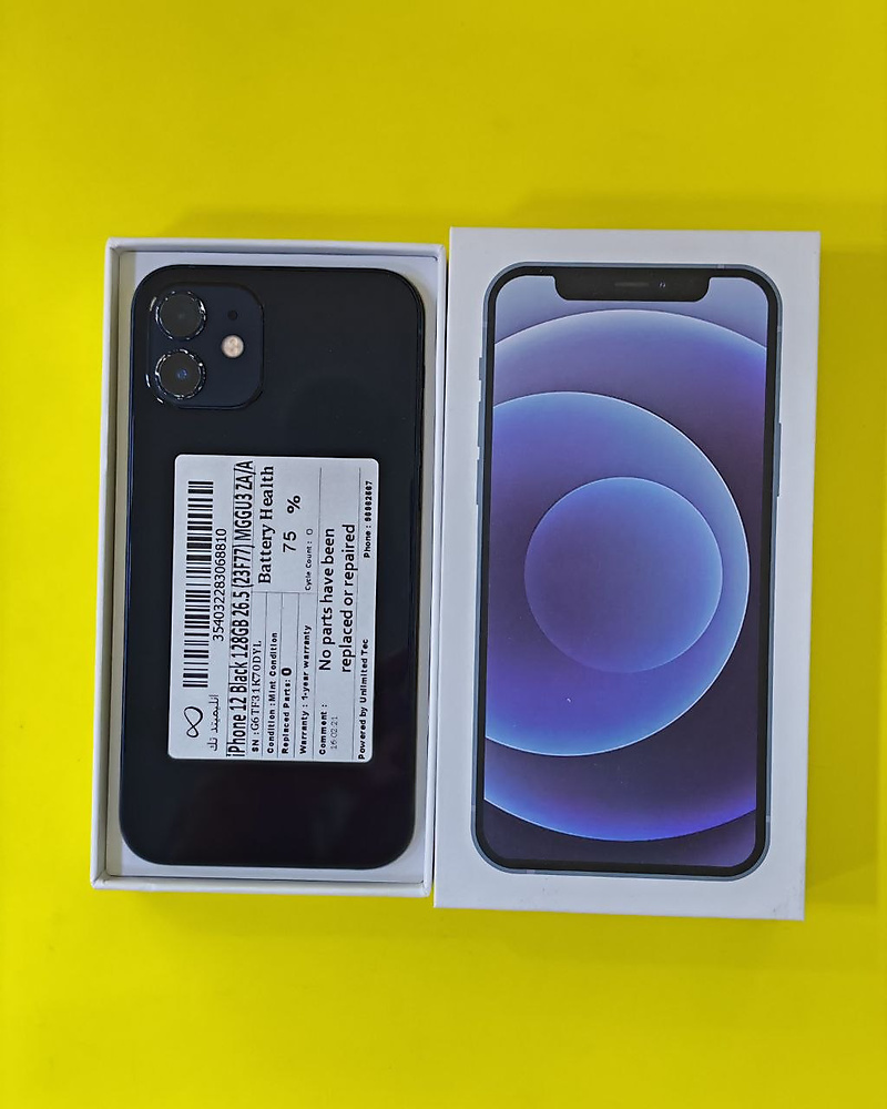 iPhone 12 128GB Black – Battery 75% Used Like New