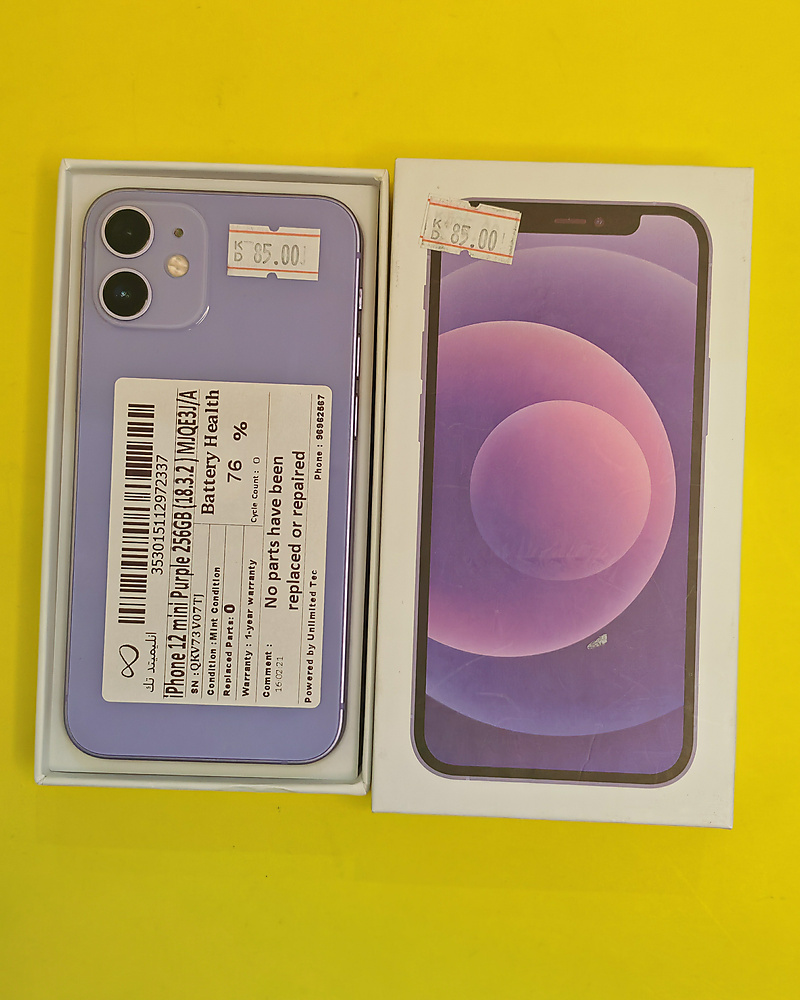 iPhone 12 mini 256GB Purple – Battery 76% Used Like New