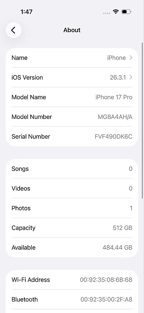 ايفون 17 برو – 512 جيجا – برتقالي بطارية 100% مستعمل كالجديد