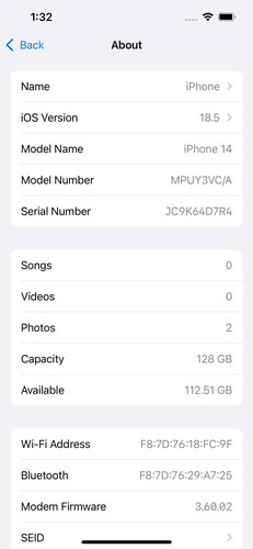 آيفون 14 – 128GB – بنفسجي – نسبة البطارية 84%