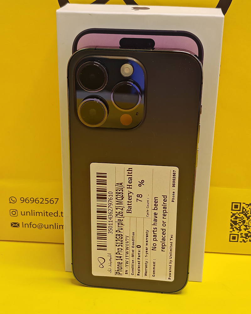 iPhone 14 Pro 512GB Deep Purple – Battery 78% Used Like New