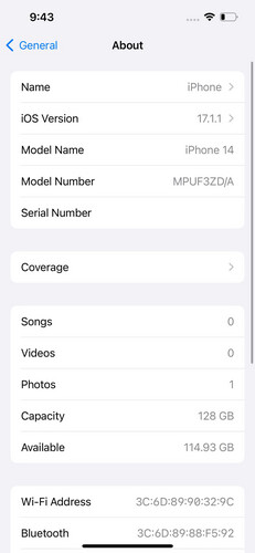 ايفون 14 128 جيجابايت أسود – مستعمل كالجديد بطارية 87%