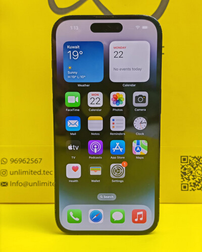 ايفون 14 برو – 256 جيجا – أسود – نسبة البطارية 80% – مستعمل نظيف