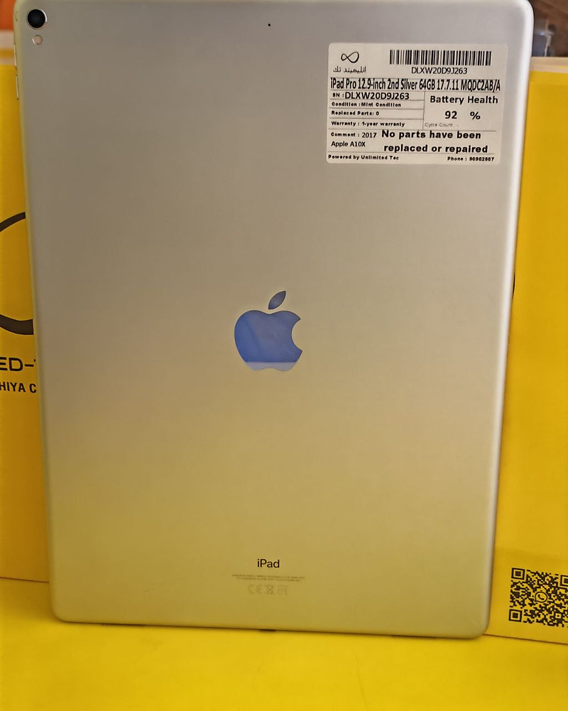 iPad Pro 12.9-inch (2nd Gen) 64GB Silver – Battery 92% Used Like New