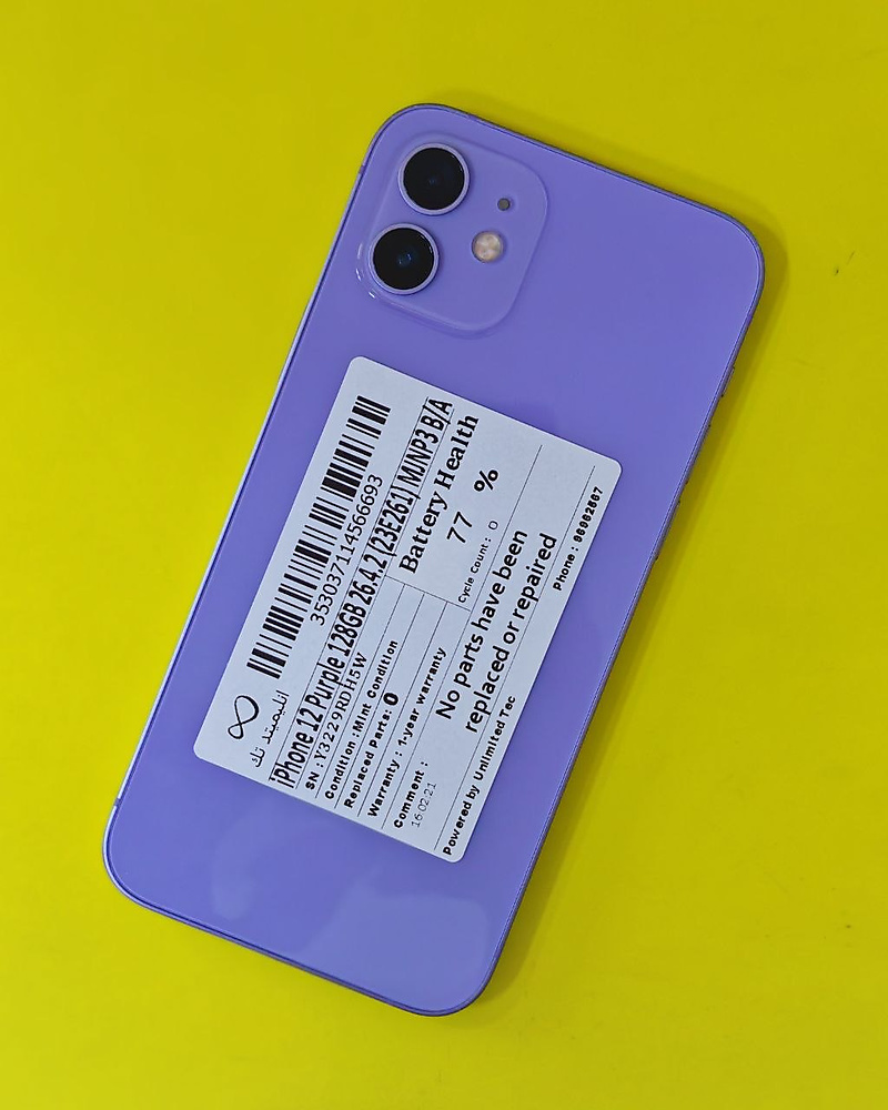 iPhone 12 128GB Purple – Battery 77% Used Like New