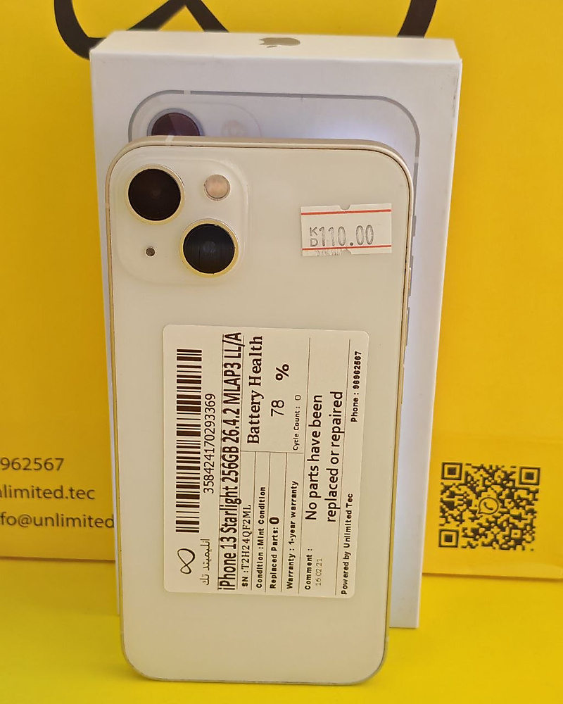 iPhone 13 256GB Starlight – Battery 78% Used Like New