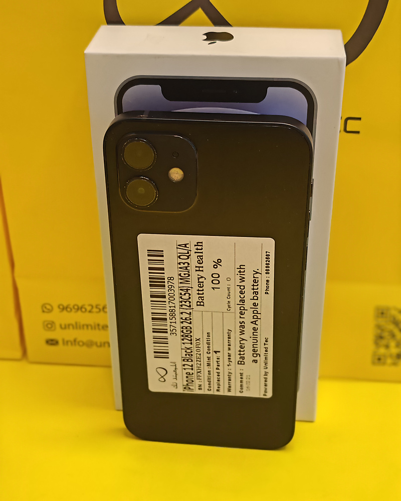 iPhone 12 128GB Black – Battery 100% Used Like New