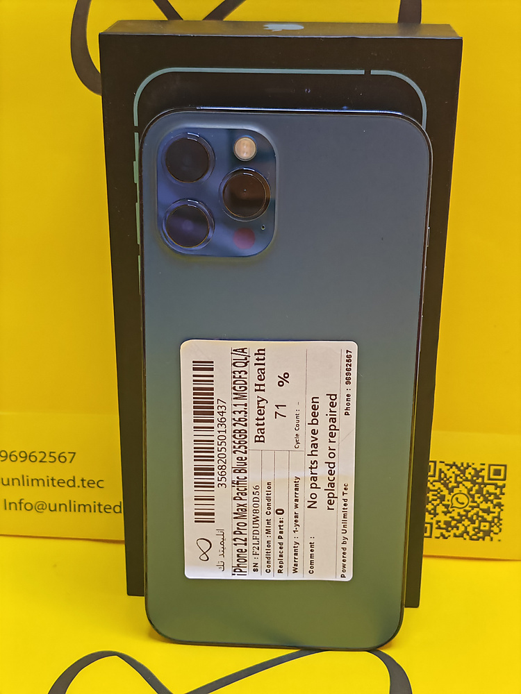 iPhone 12 Pro Max 256GB Pacific Blue – Battery 71% With Box Used Like New