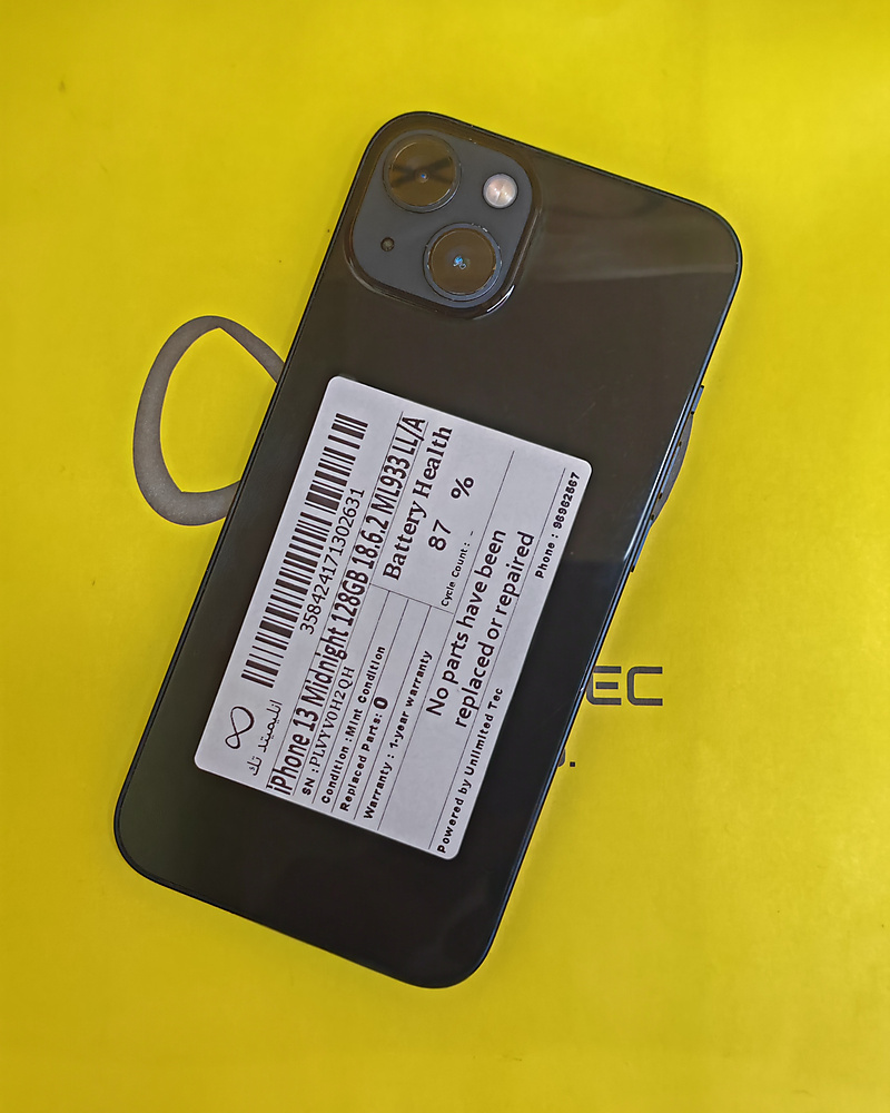 iPhone 13 128GB Midnight – Battery 87% With Box Used Like New