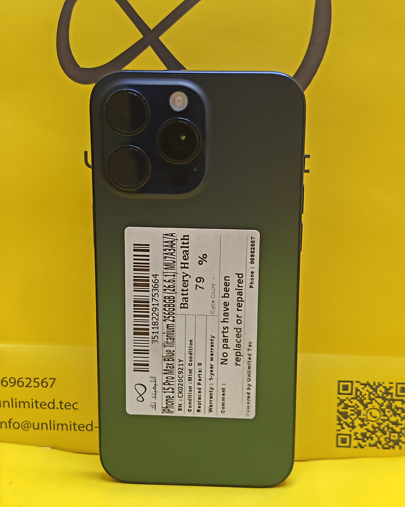 iPhone 15 Pro Max 256GB Blue Titanium – Battery 79% Used Like New