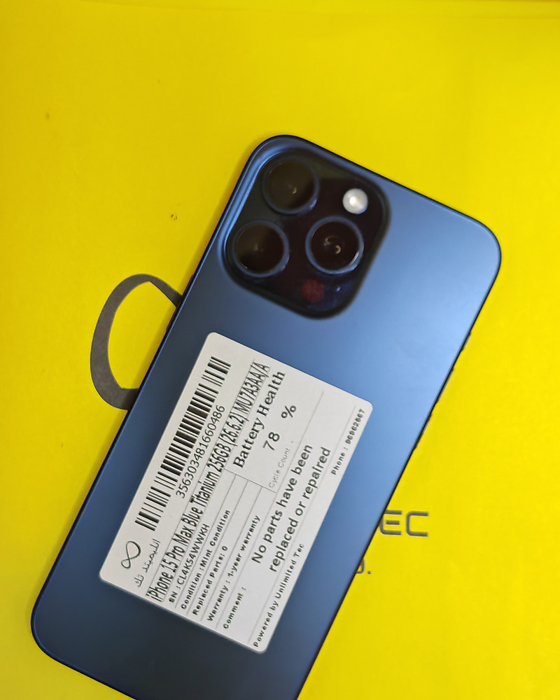 iPhone 15 Pro Max 256GB Blue Titanium – Battery 78% With Box Used Like New