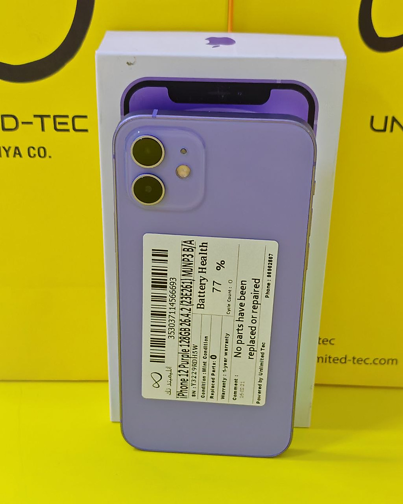 iPhone 12 128GB Purple – Battery 77% Used Like New