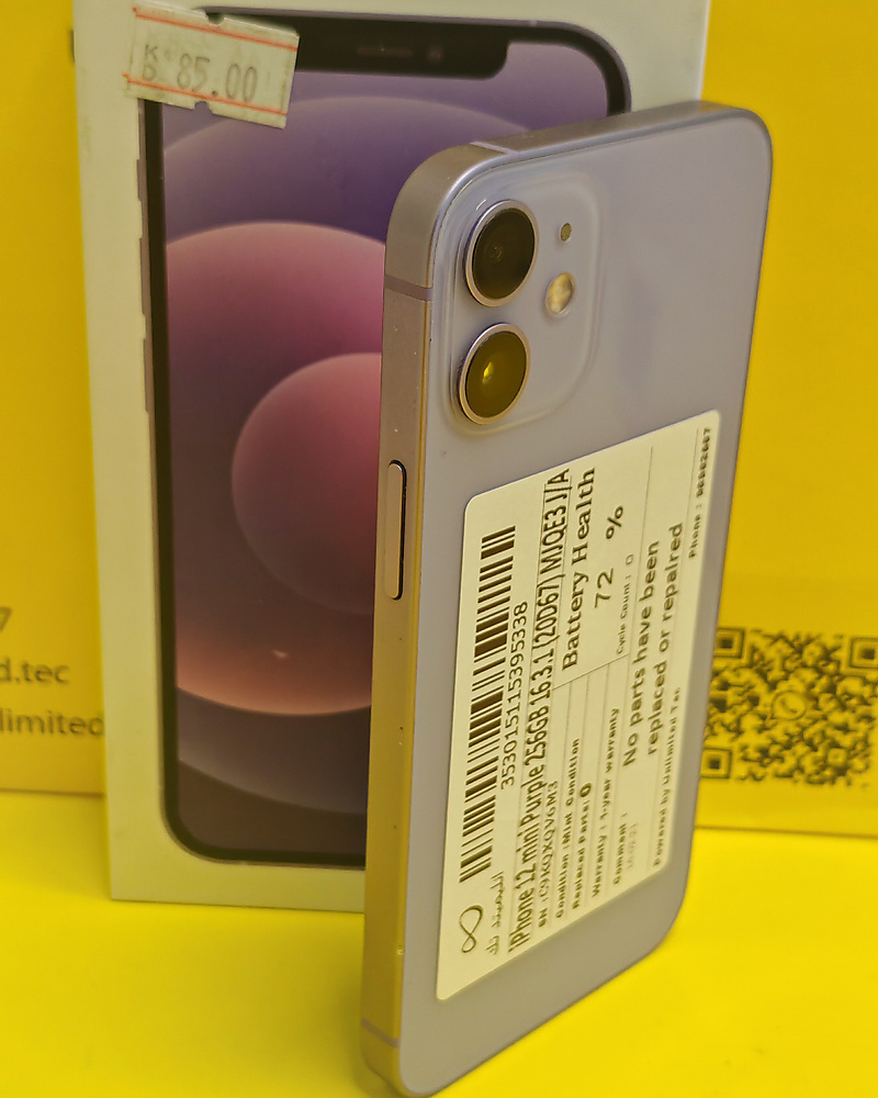 iPhone 12 mini 256GB Purple – Battery 72% Used Like New
