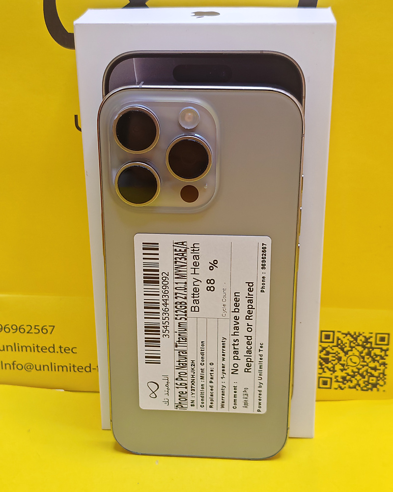 iPhone 16 Pro 512GB Natural Titanium – Battery 88% With Box Used Like New