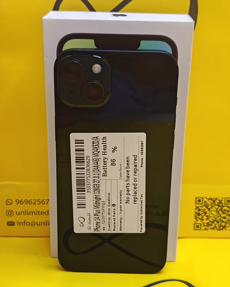 iPhone 14 Plus 128GB Midnight – Battery 86% With Box Used Like New