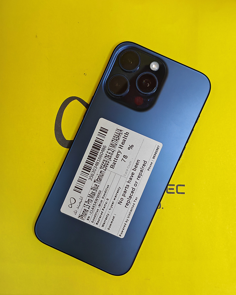 iPhone 15 Pro Max 256GB Blue Titanium – Battery 78% With Box Used Like New