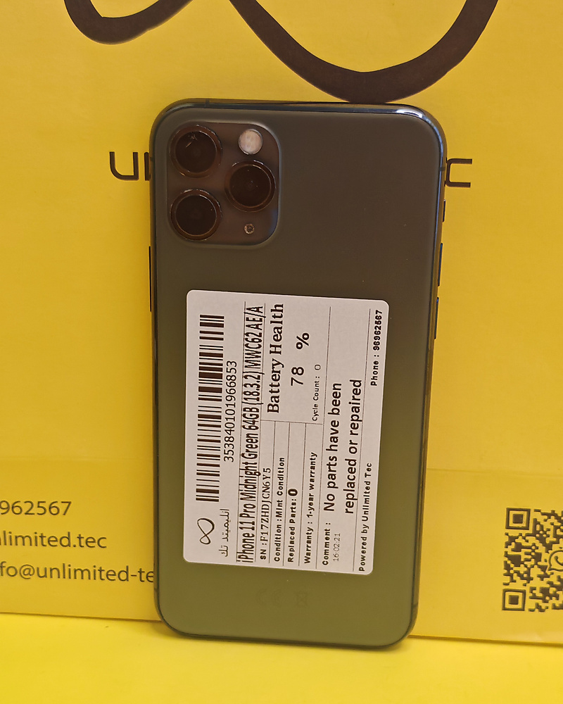 iPhone 11 Pro 64GB Midnight Green – Battery 78% Used Like New