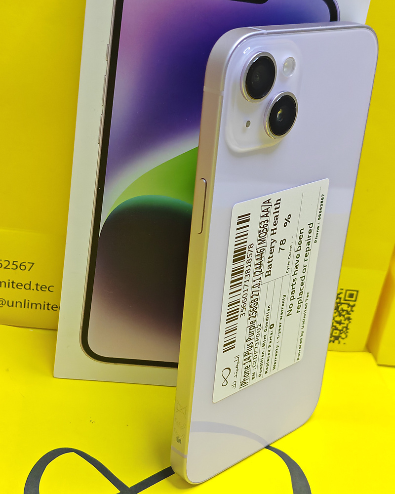 iPhone 14 Plus 256GB Purple – Battery 78% With Box Used Like New