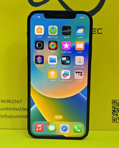 ايفون 12 – 128 جيجا – أسود – نسبة البطارية 100% – مستعمل نظيف