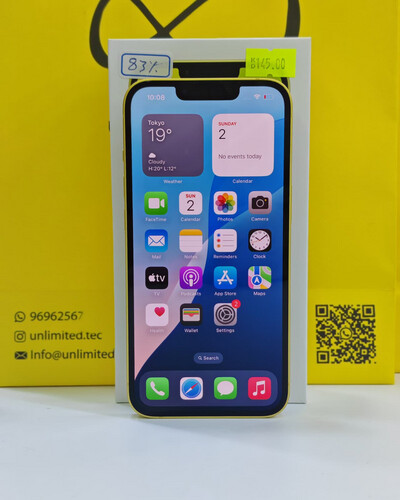 ايفون 14 256 جيجابايت أصفر – مستعمل كالجديد بطارية 83%