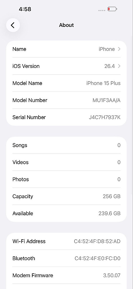 ايفون 15 بلس – 256 جيجا – أسود بطارية 83% مستعمل كالجديد