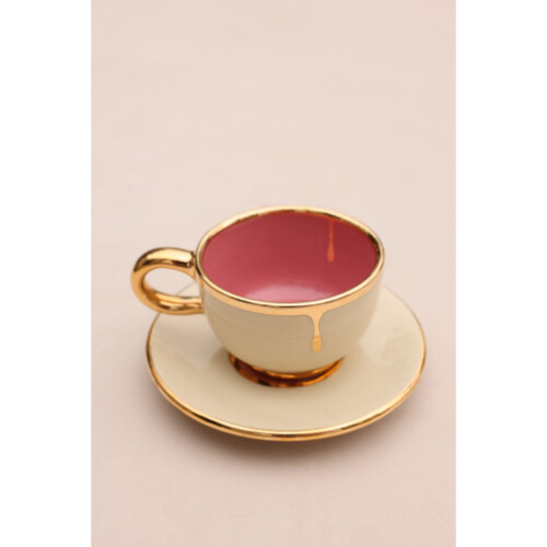 DROP GOLD PINK CUP WITH SAUCER SET 8X6CM