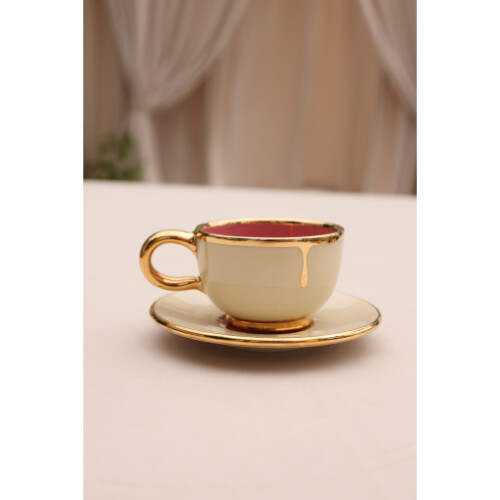 DROP GOLD PINK CUP WITH SAUCER SET 8X6CM