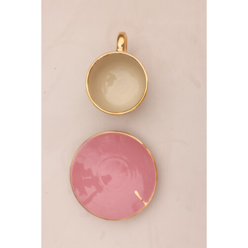 DROP GOLD PINK CUP WITH SAUCER SET 8X6CM