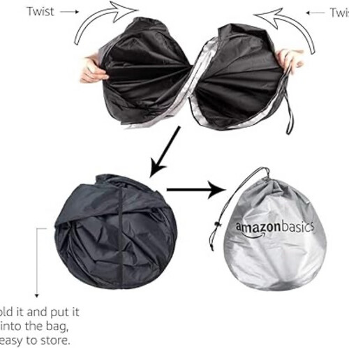 Basics UV Reflecting Foldable Front Windshield Sun Shade - 150 cm x 69 cm, 0.1-MM Thickness