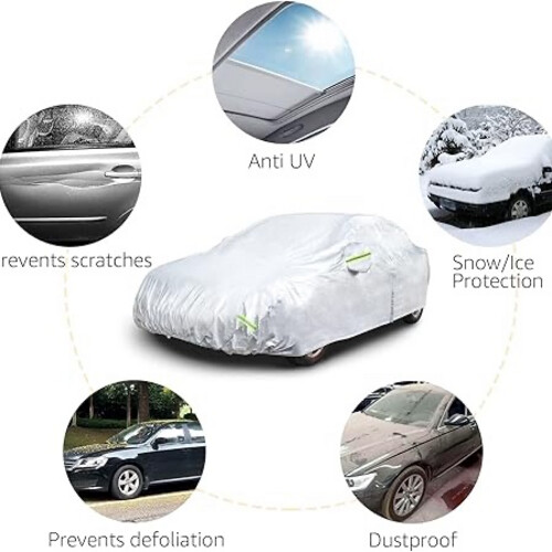 Basics Silver Weatherproof Car Cover - 150D Oxford, Sedans up to 160