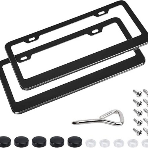 Basics Matte Aluminum License Plate Frame Pair with Screw Caps - 2-Hole, 12.3 x 6.3'', Black